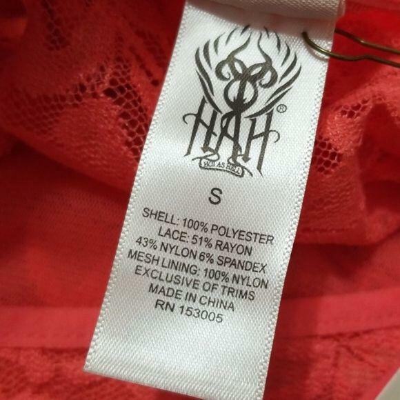 Hot as Hell Coral C It Through Lace Mesh Long Sleeve Bodysuit NEW - Picture 7 of 8